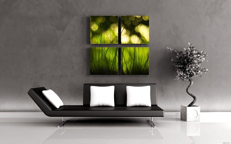 Modern living room with green art