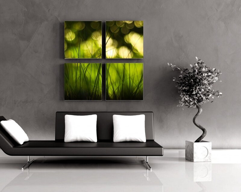 Modern living room with green art
