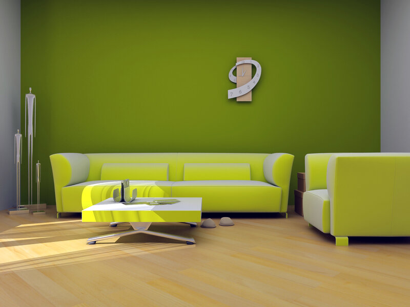 Modern living room with green furniture