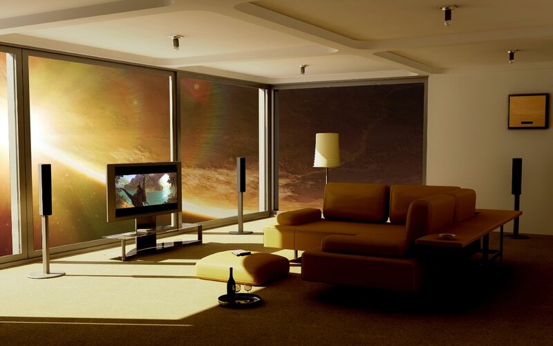 Modern living room with home theater