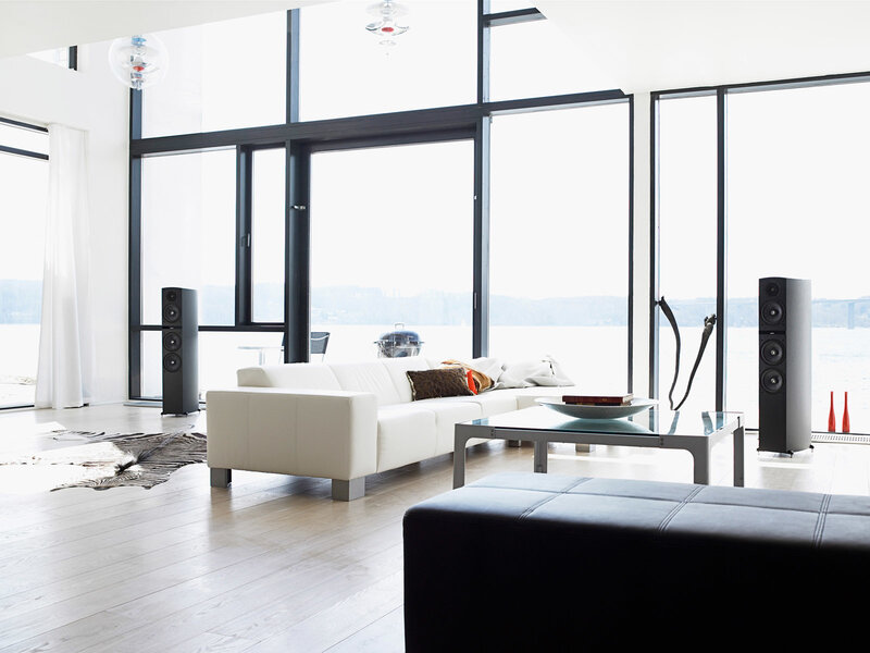 Modern living room with lake view