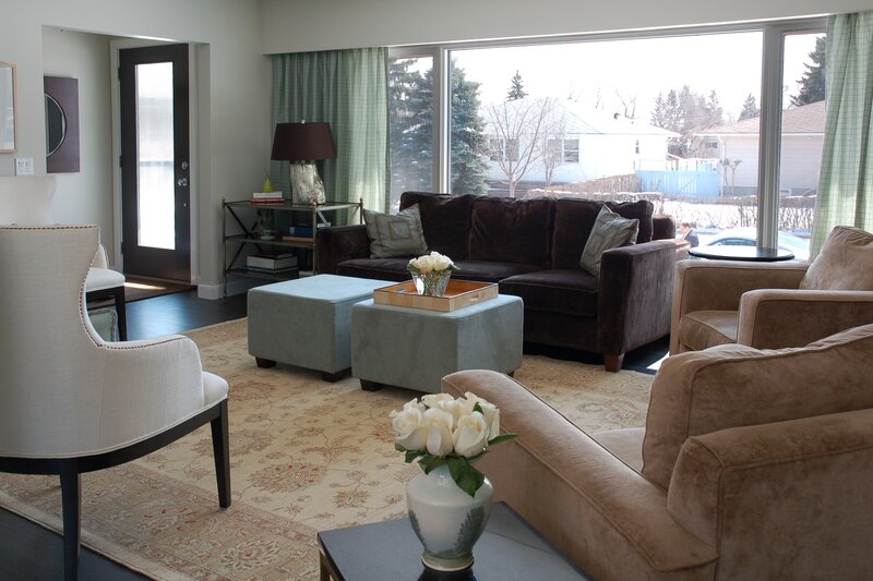 Modern living room with large windows