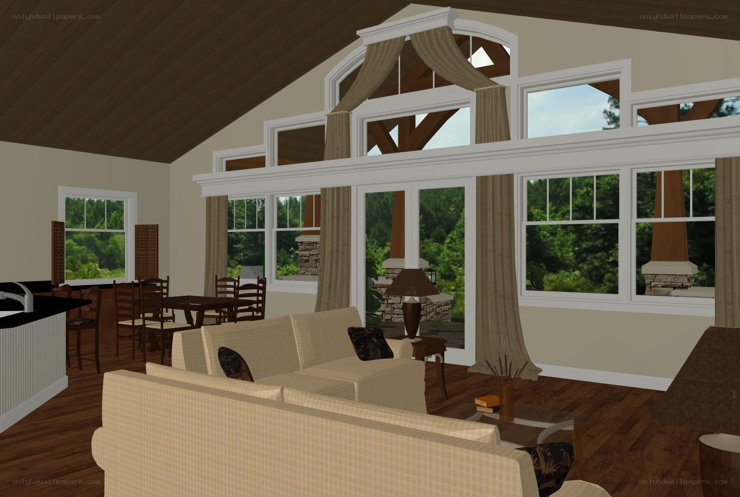 Modern living room with large windows