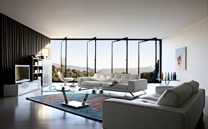 Modern living room with mountain view
