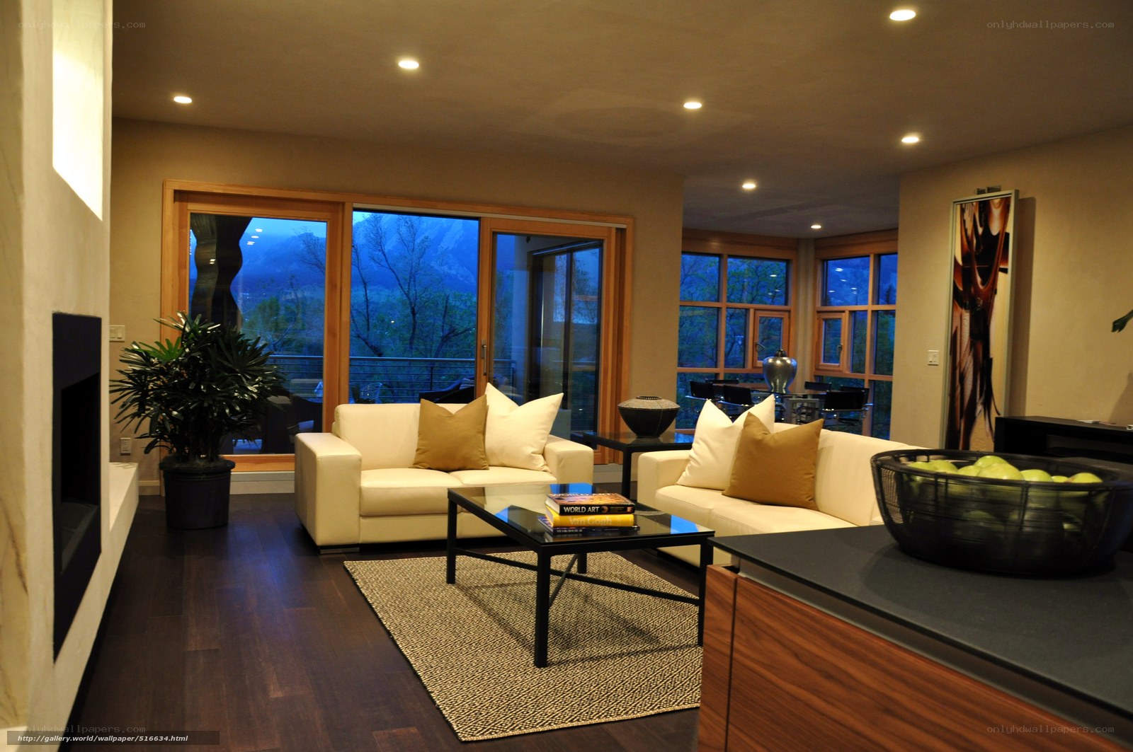 Modern living room with mountain view
