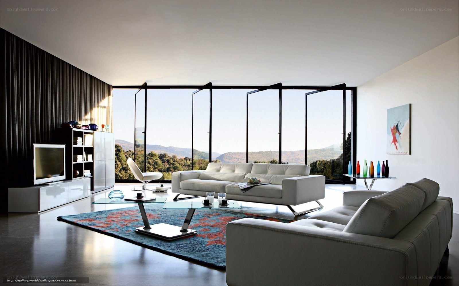 Modern living room with mountain view