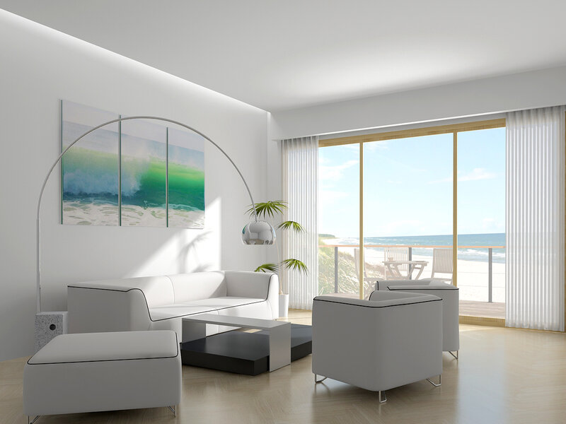 Modern living room with ocean view