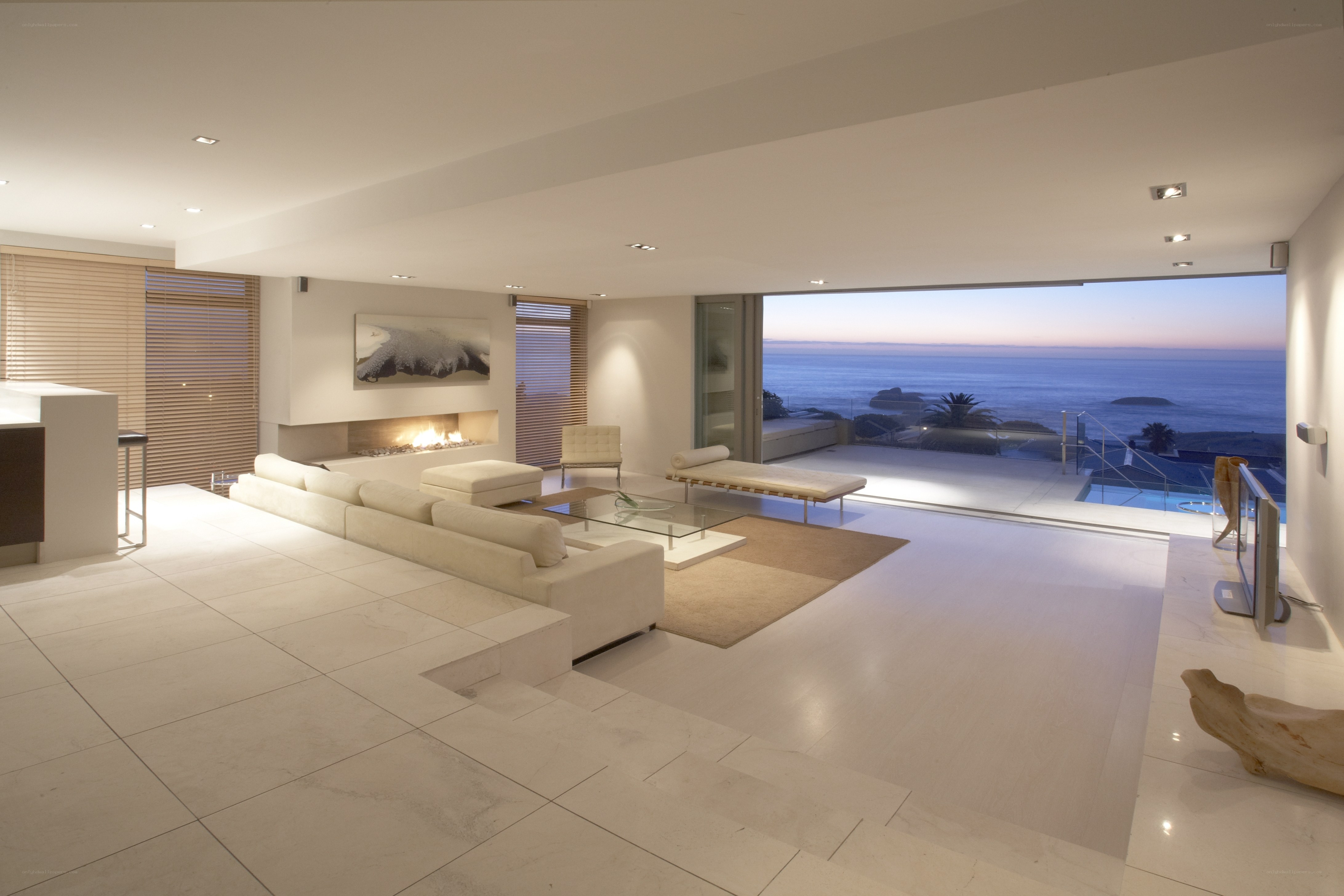 Modern living room with ocean view