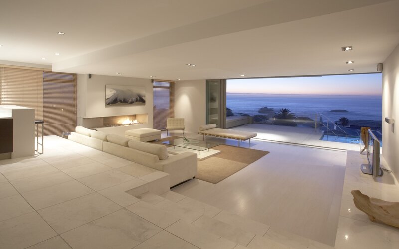 Modern living room with ocean view
