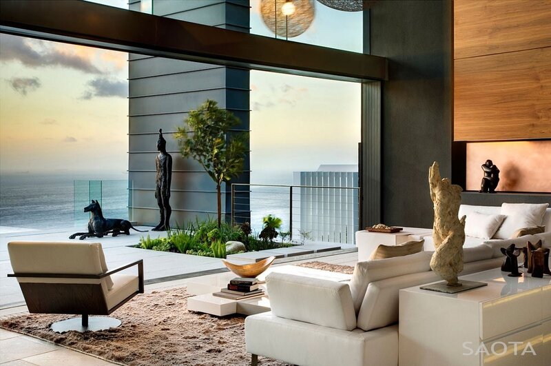 Modern living room with ocean view