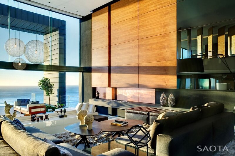 Modern living room with ocean view