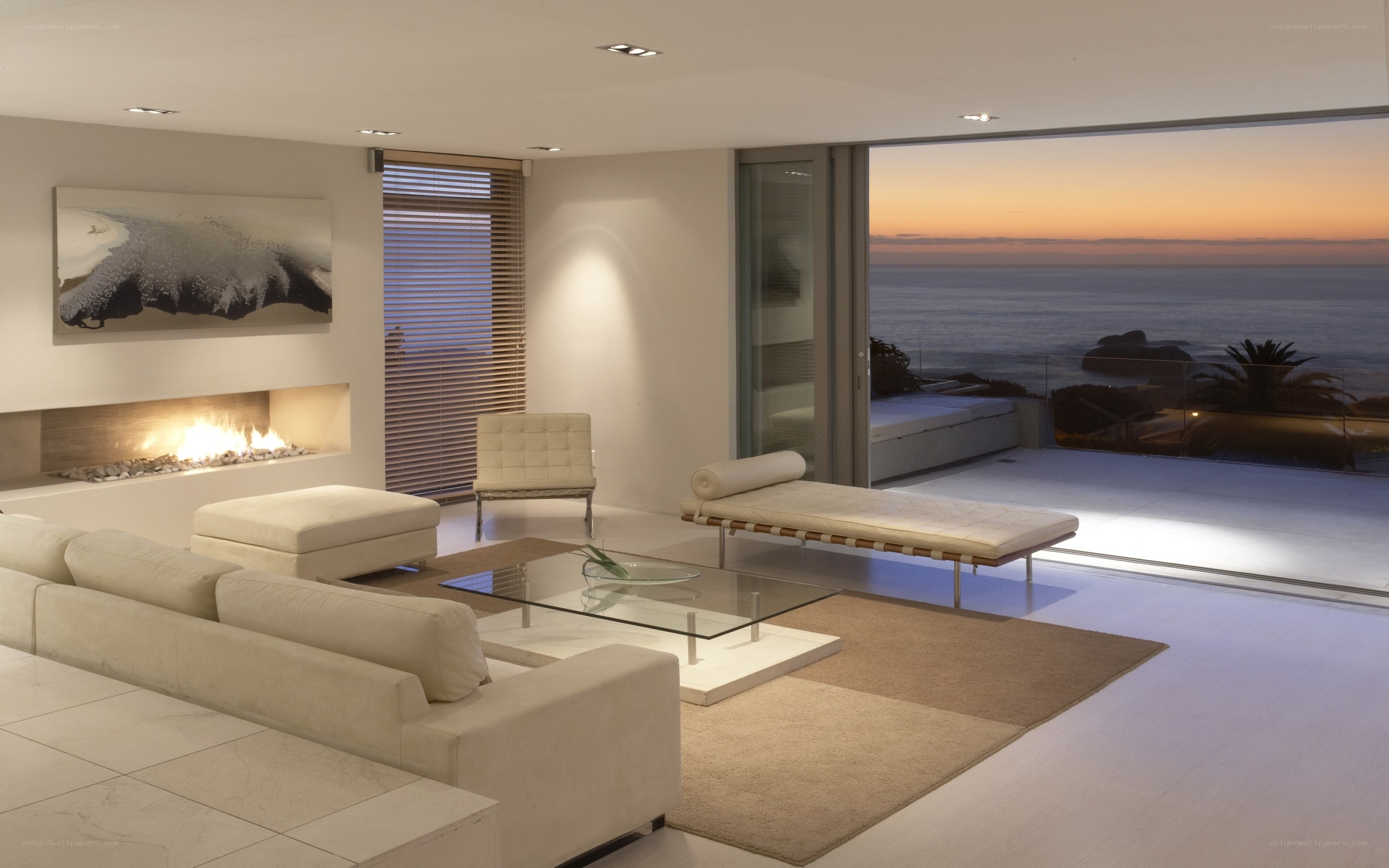 Modern living room with ocean view