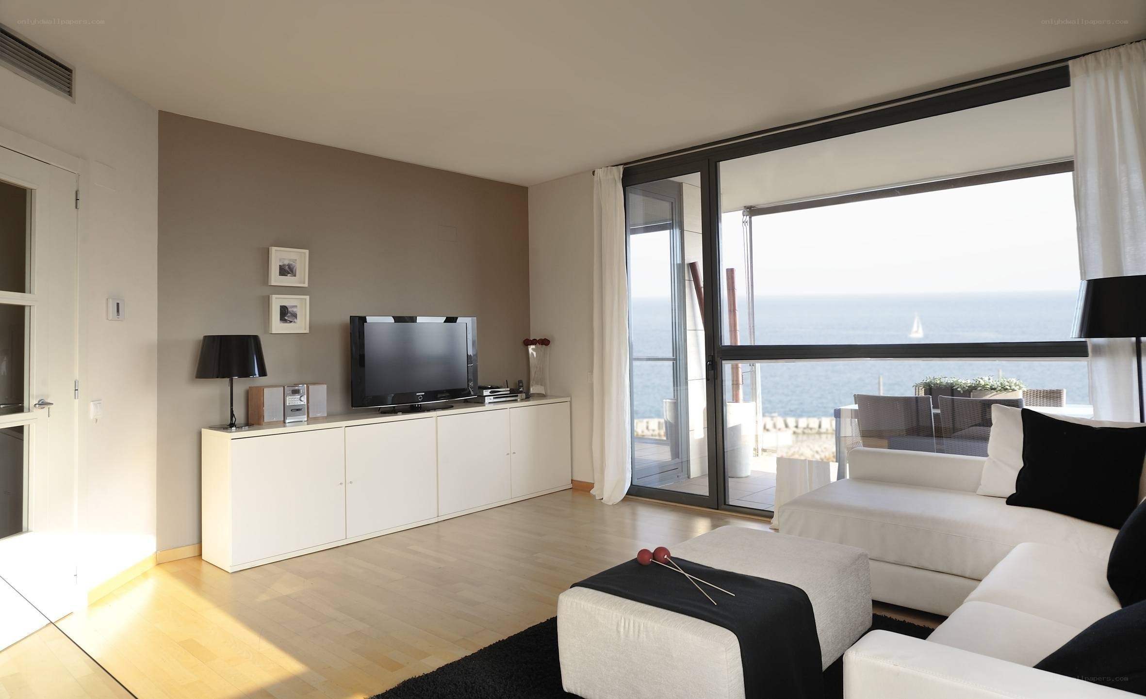 Modern living room with ocean view
