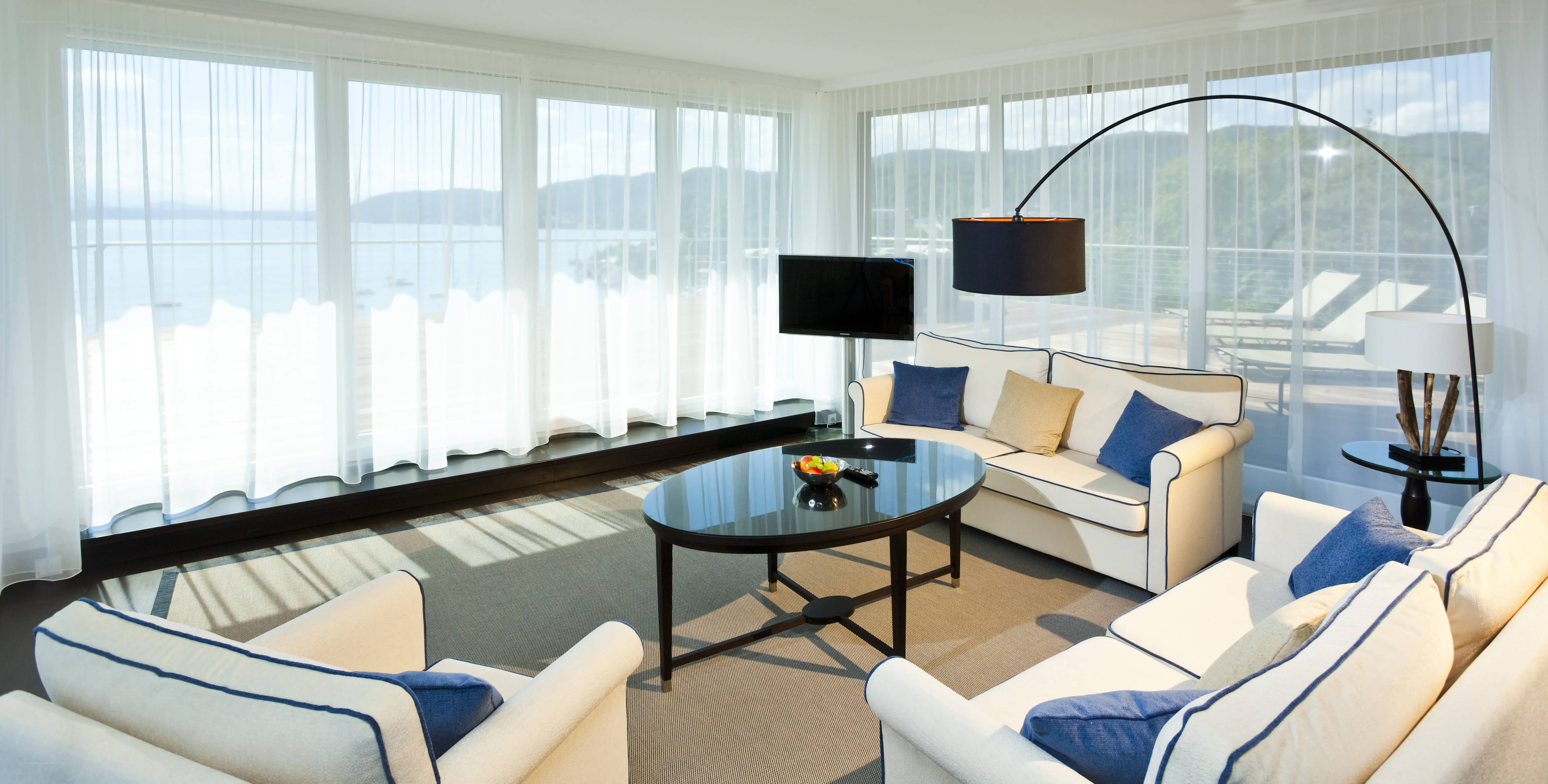 Modern living room with ocean view