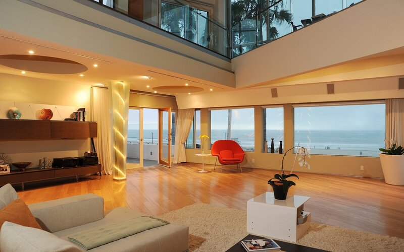 Modern living room with ocean view