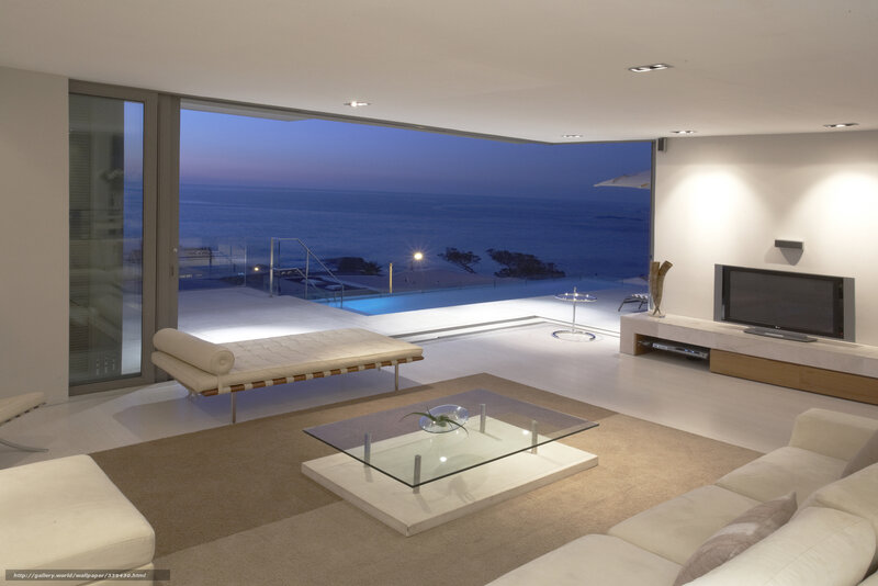 Modern living room with ocean view