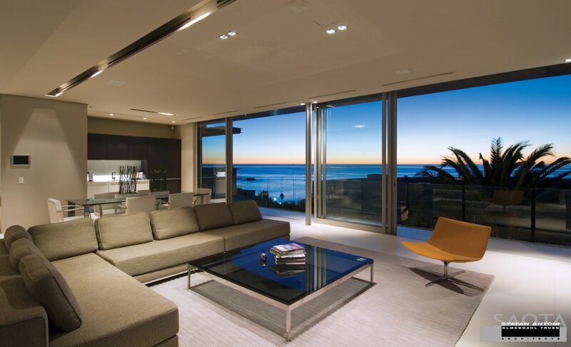 Modern Living Room with Ocean View — Beige