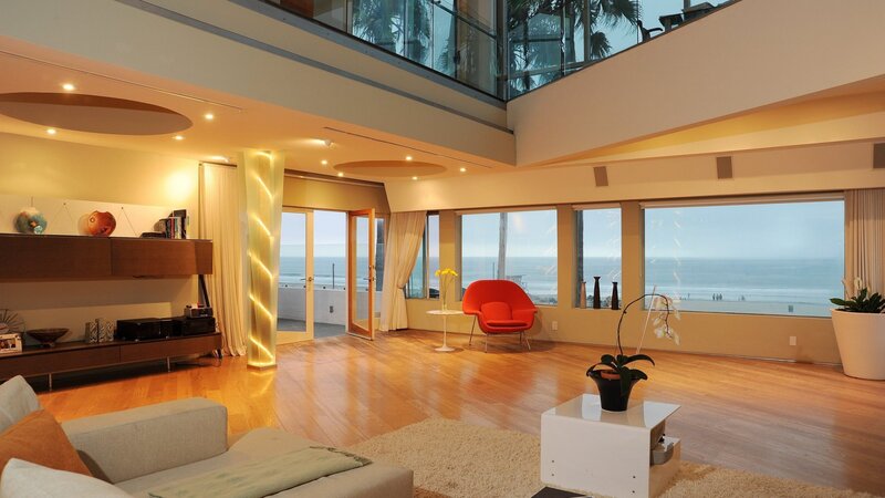 Modern Living Room with Ocean View — Brown
