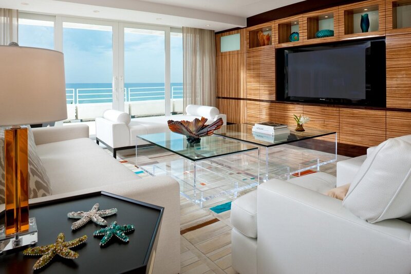 Modern Living Room with Ocean View — White, Serene, Afternoon, Photograph