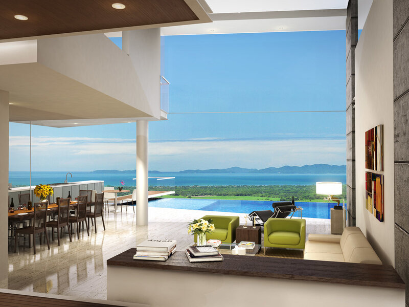 Modern Living Room with Ocean View — White, Serene