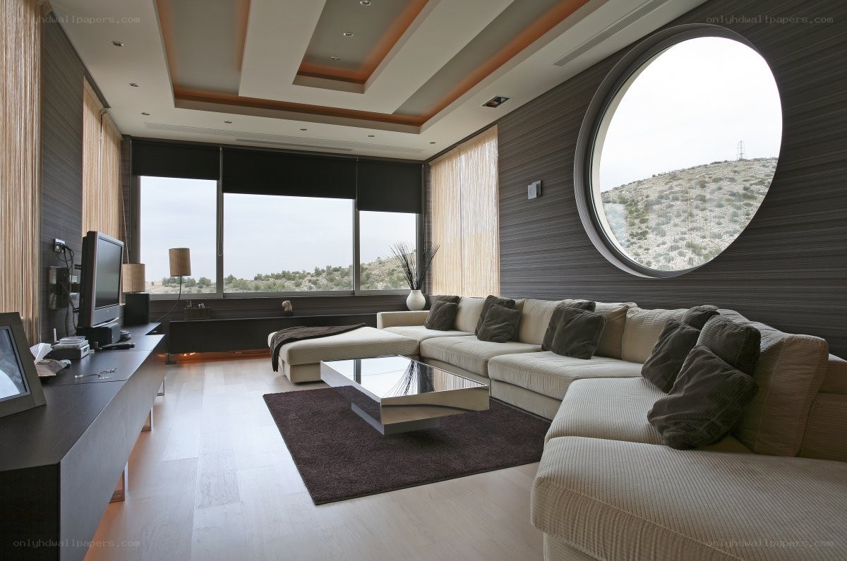 Modern living room with panoramic views