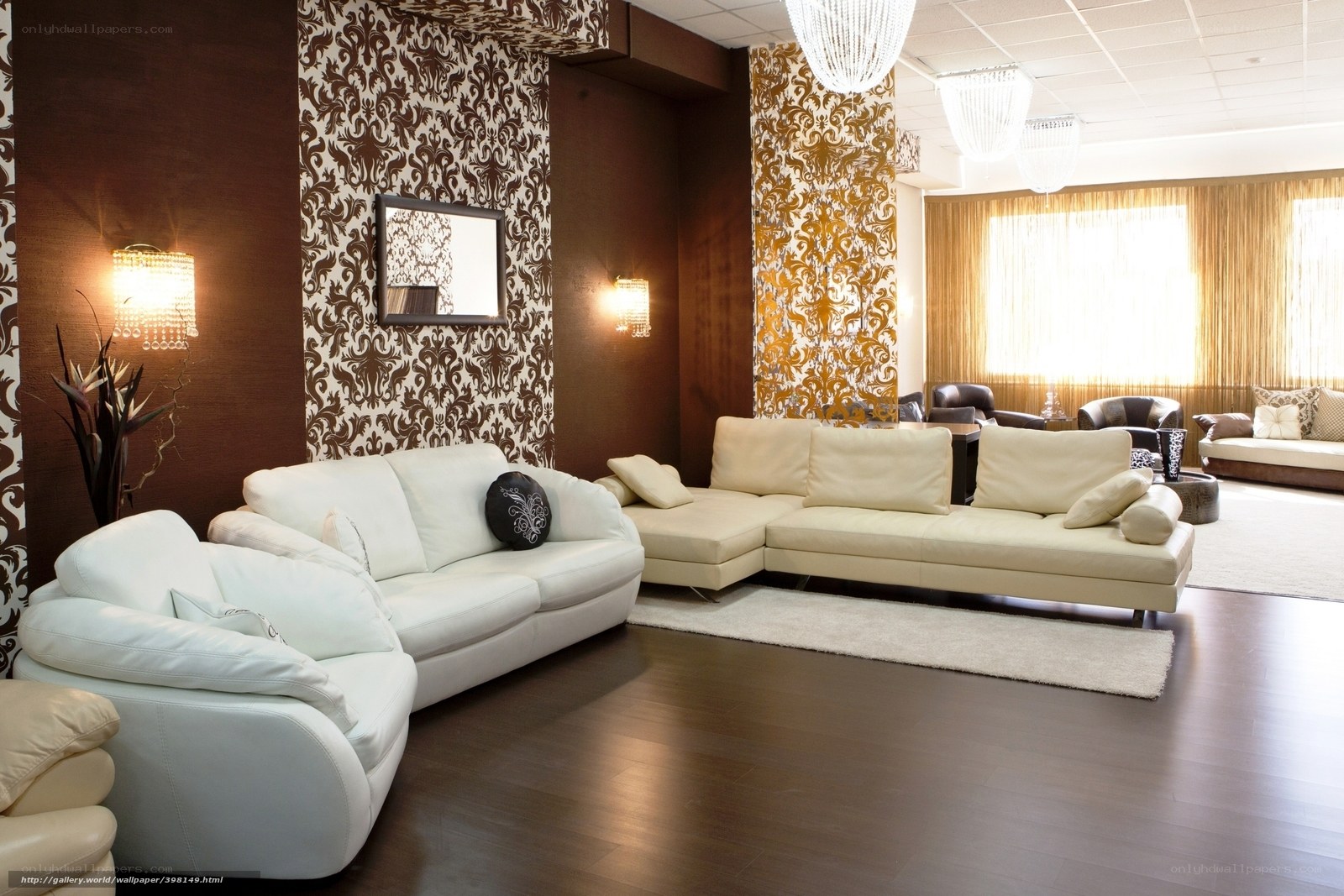 Modern living room with patterned walls