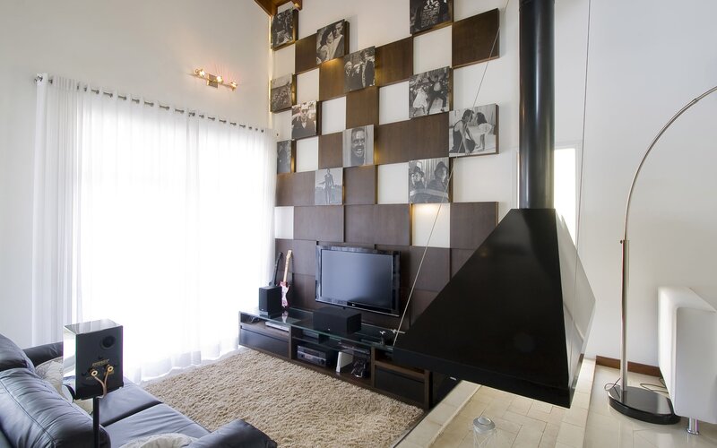 Modern living room with photo wall