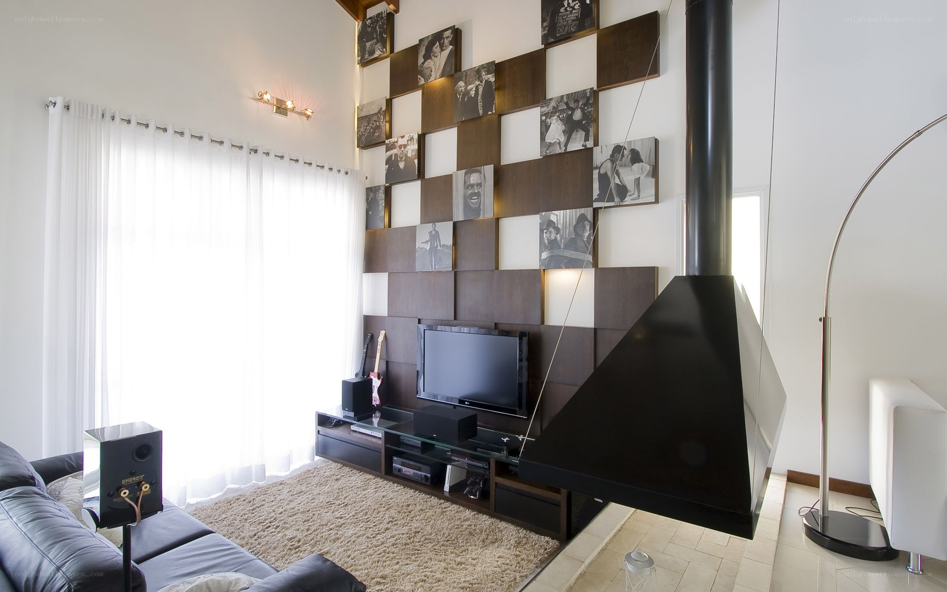 Modern living room with photo wall