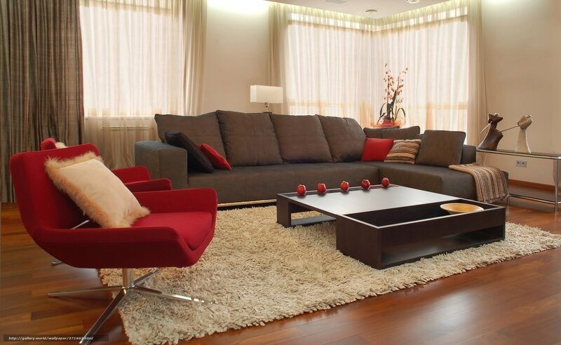 Modern living room with red chair