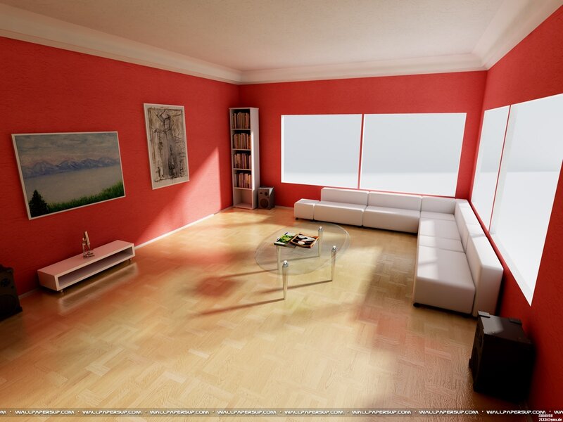 Modern living room with red walls