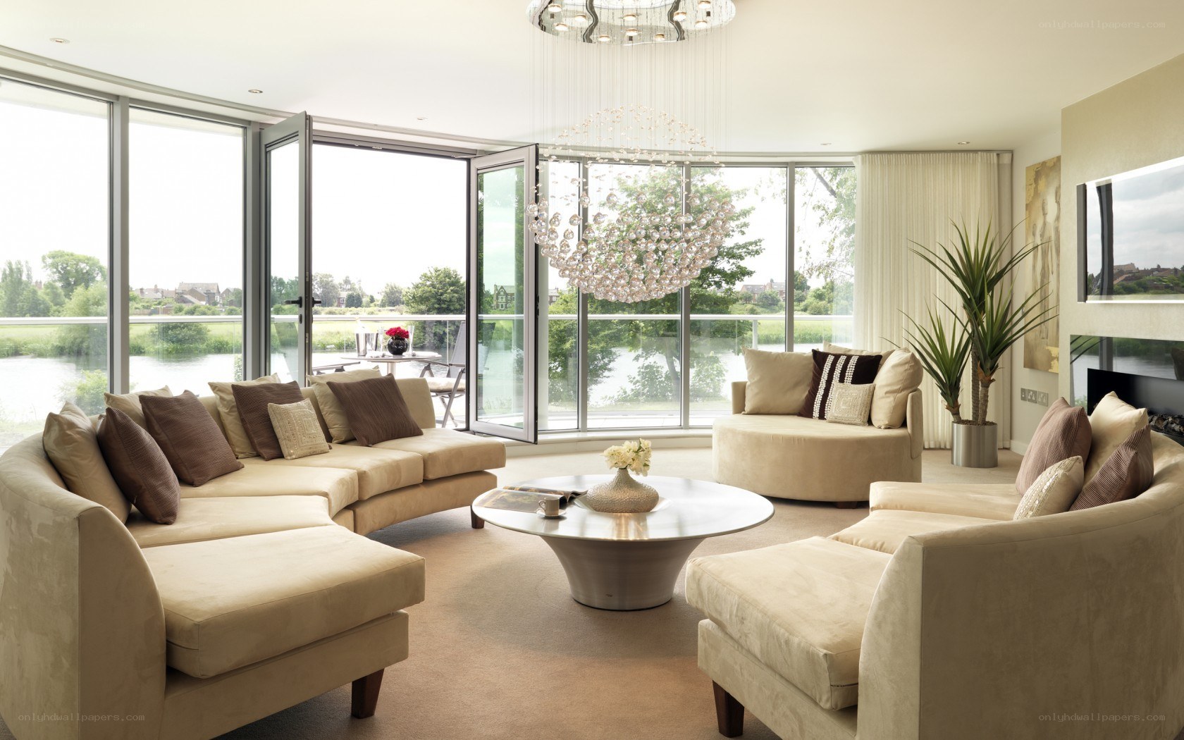 Modern living room with river view