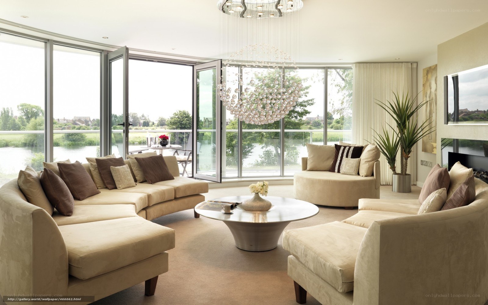 Modern living room with river view
