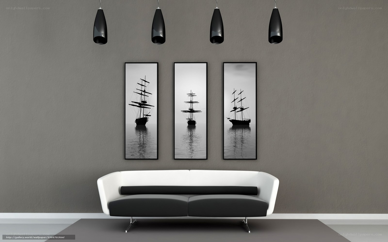 Modern living room with ship art