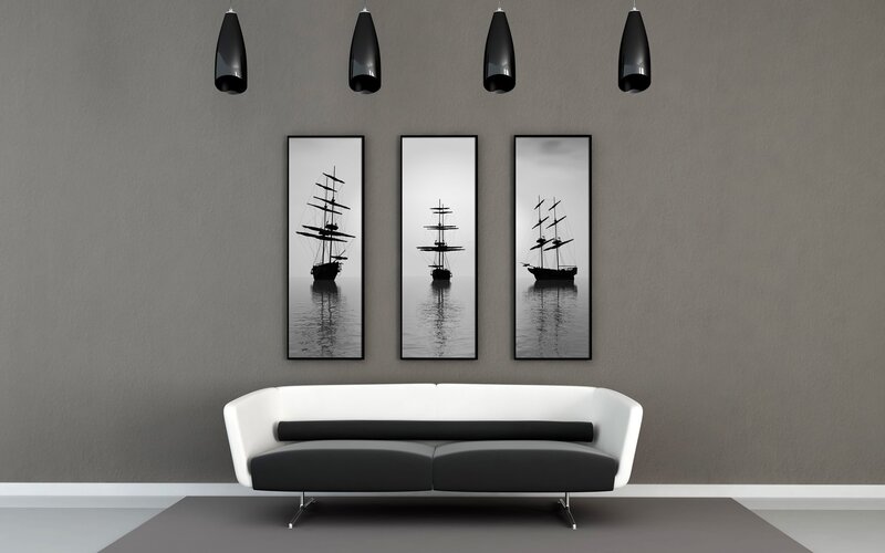 modern living room with ship art
