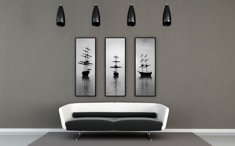 Modern living room with ship art