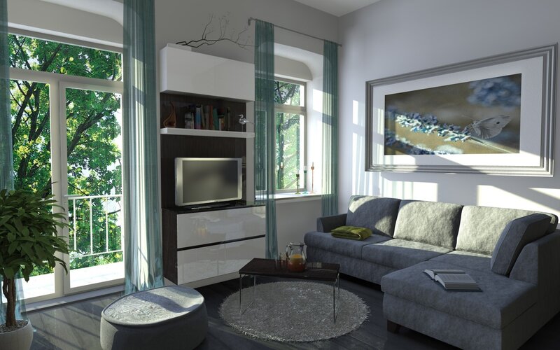 Modern living room with sofa and TV