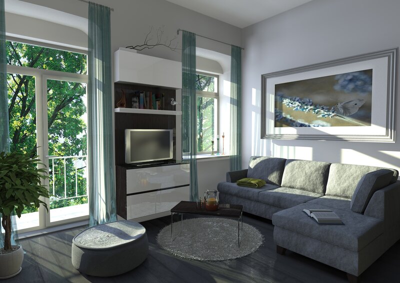 Modern living room with sofa and TV