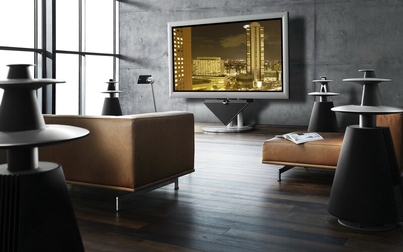 Modern living room with sound system