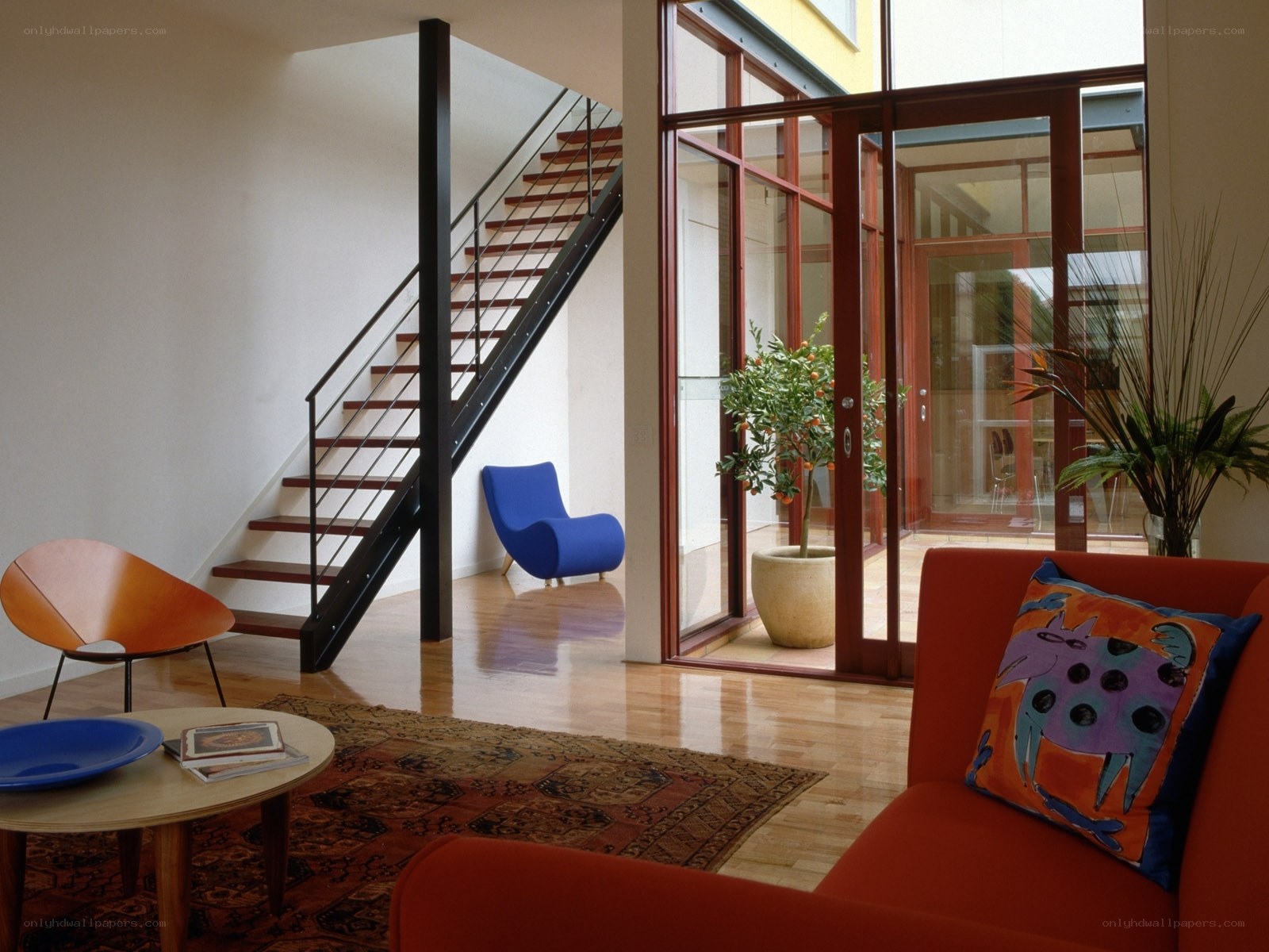 Modern living room with staircase