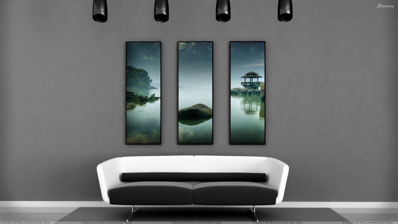 modern living room with triptych art