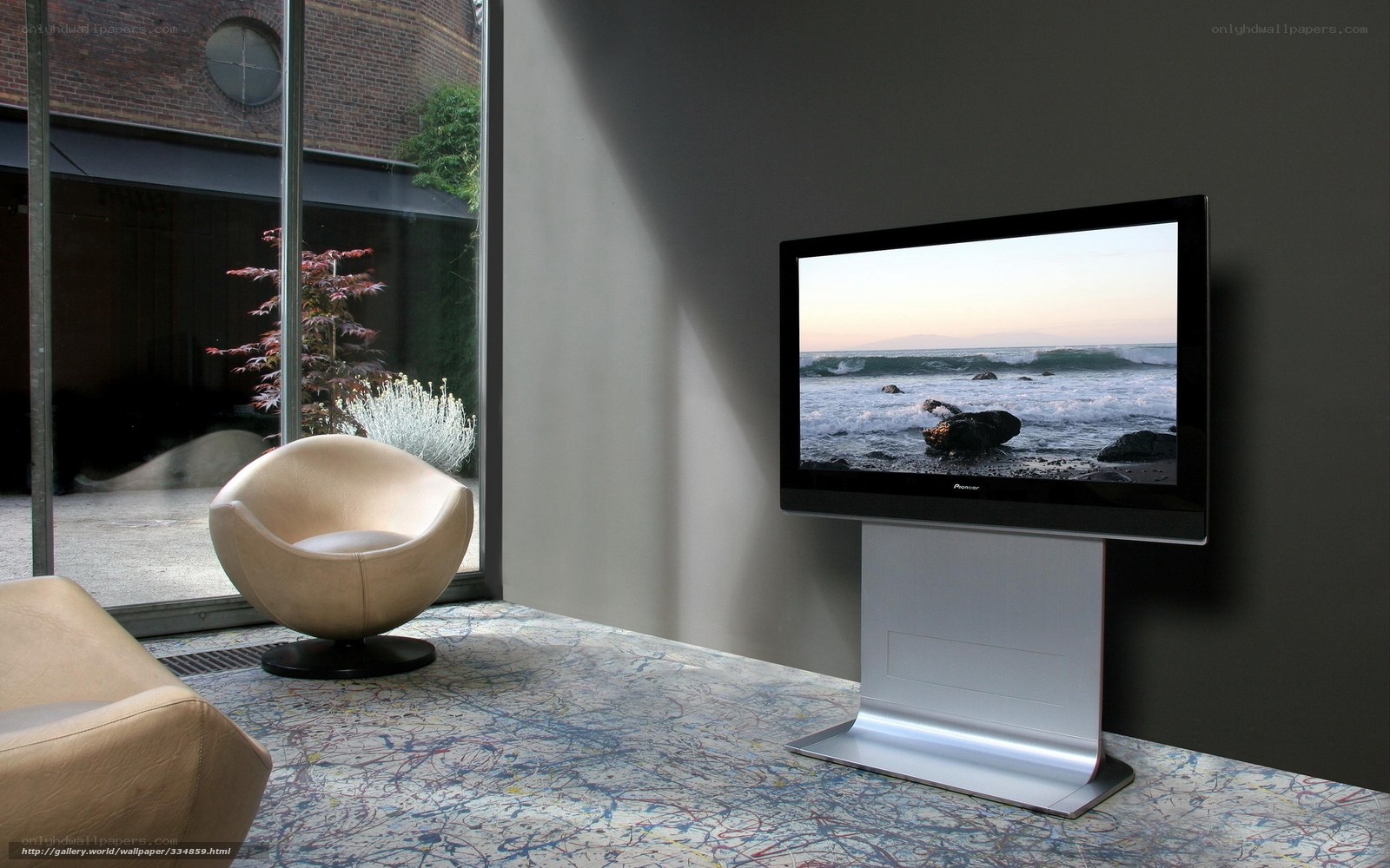 Modern living room with TV and chair