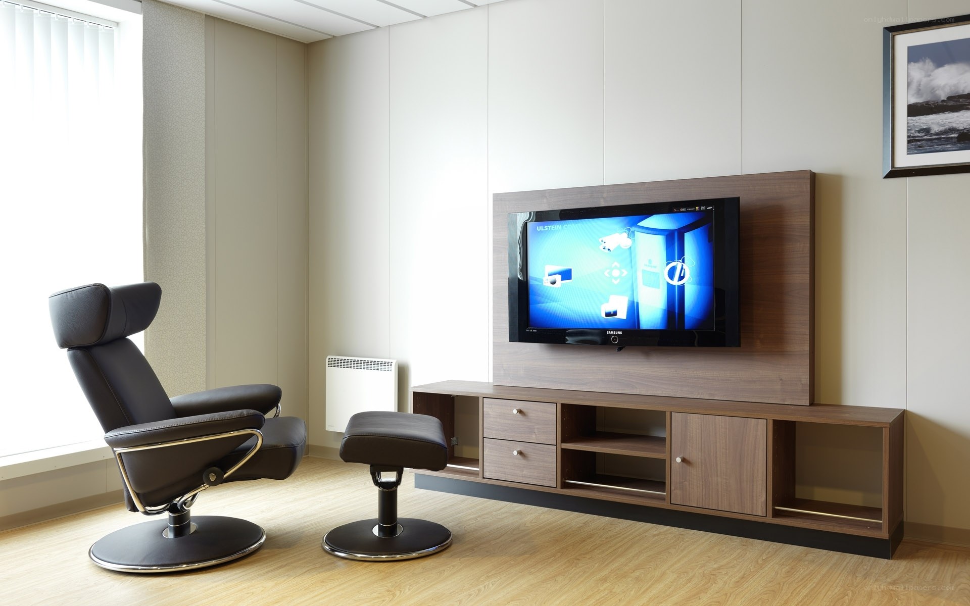 Modern living room with TV and recliner