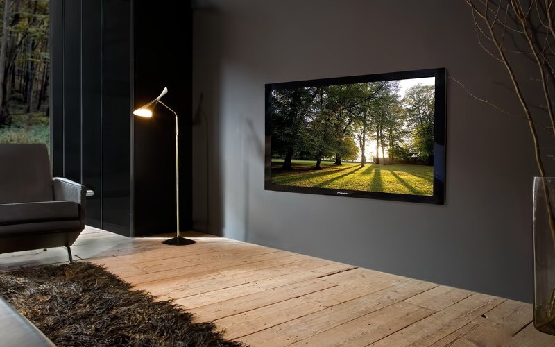Modern living room with TV display