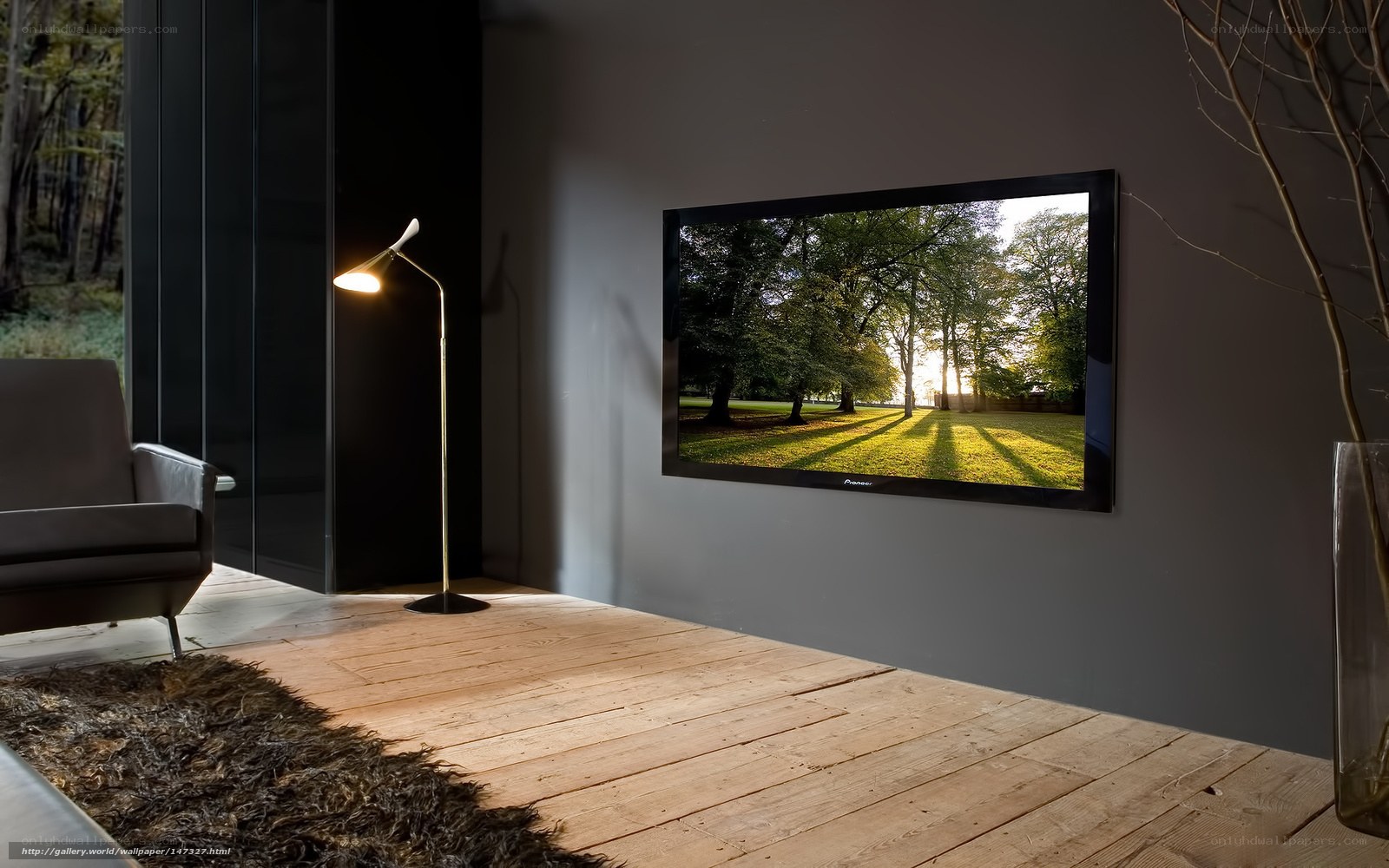 Modern living room with TV display