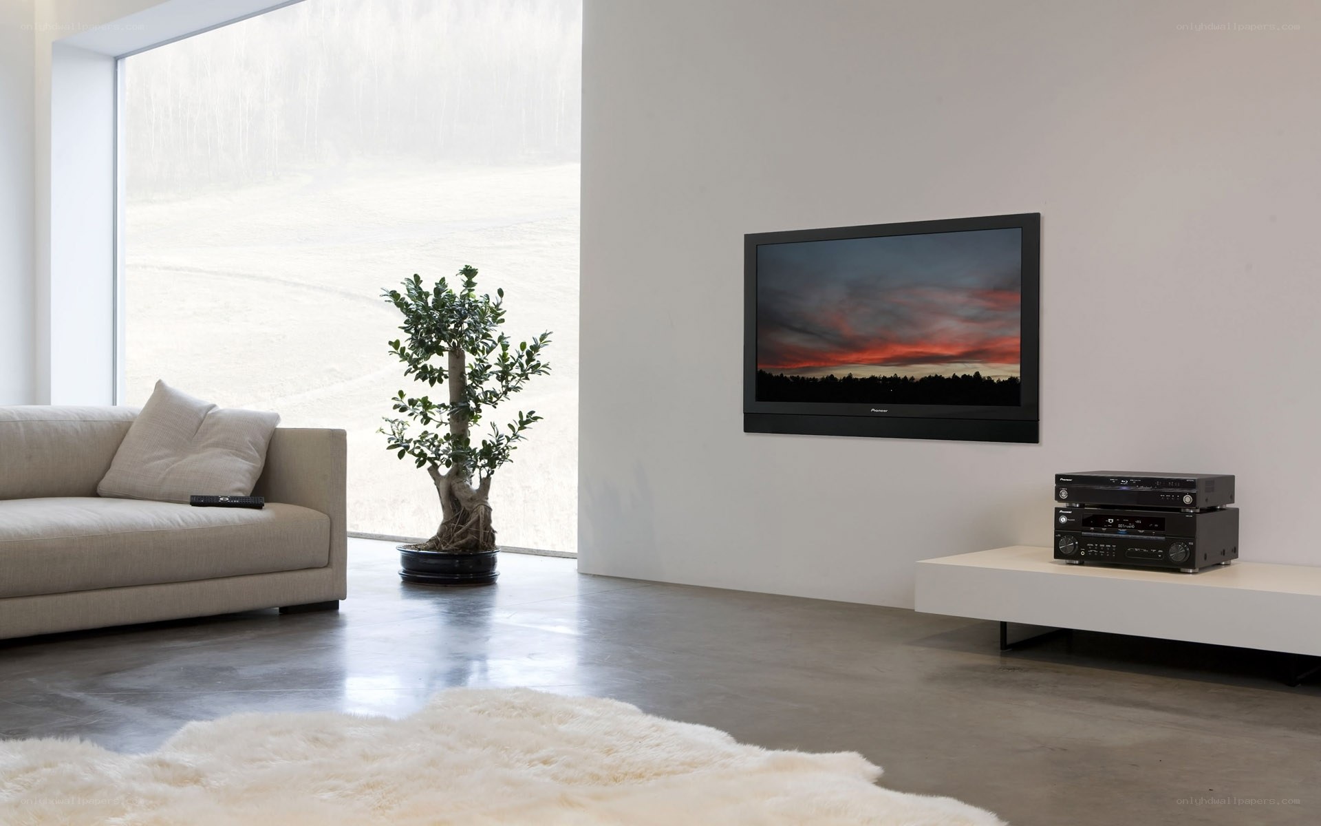 Modern living room with TV setup