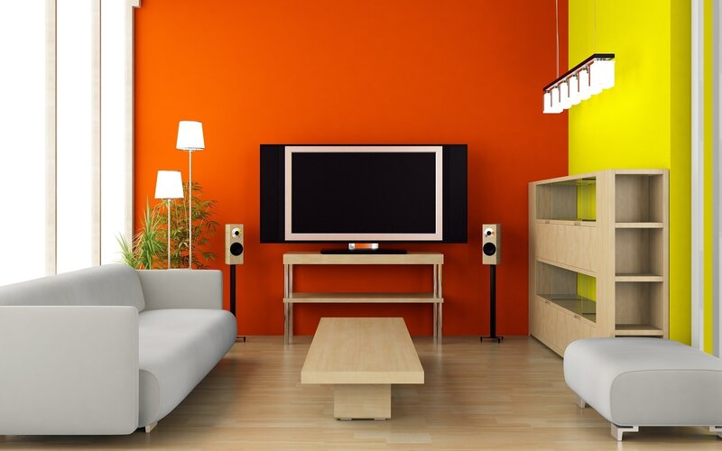 Modern living room with vibrant colors