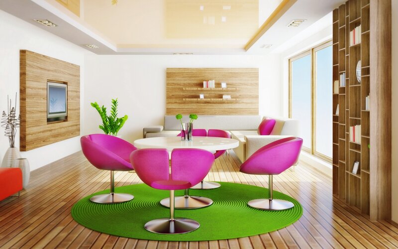 Modern living room with vibrant furniture