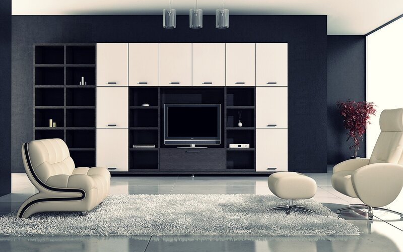 Modern living room with white furniture