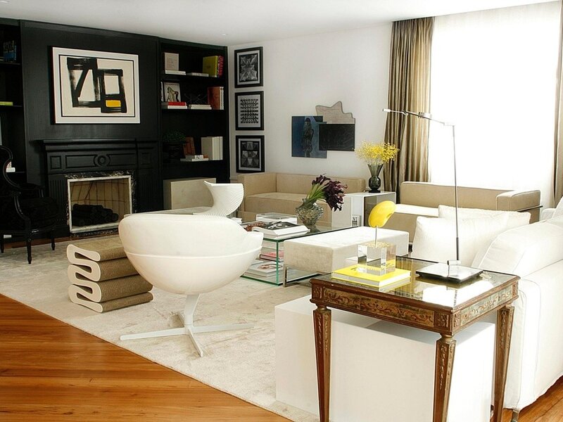 Modern living room with white furniture
