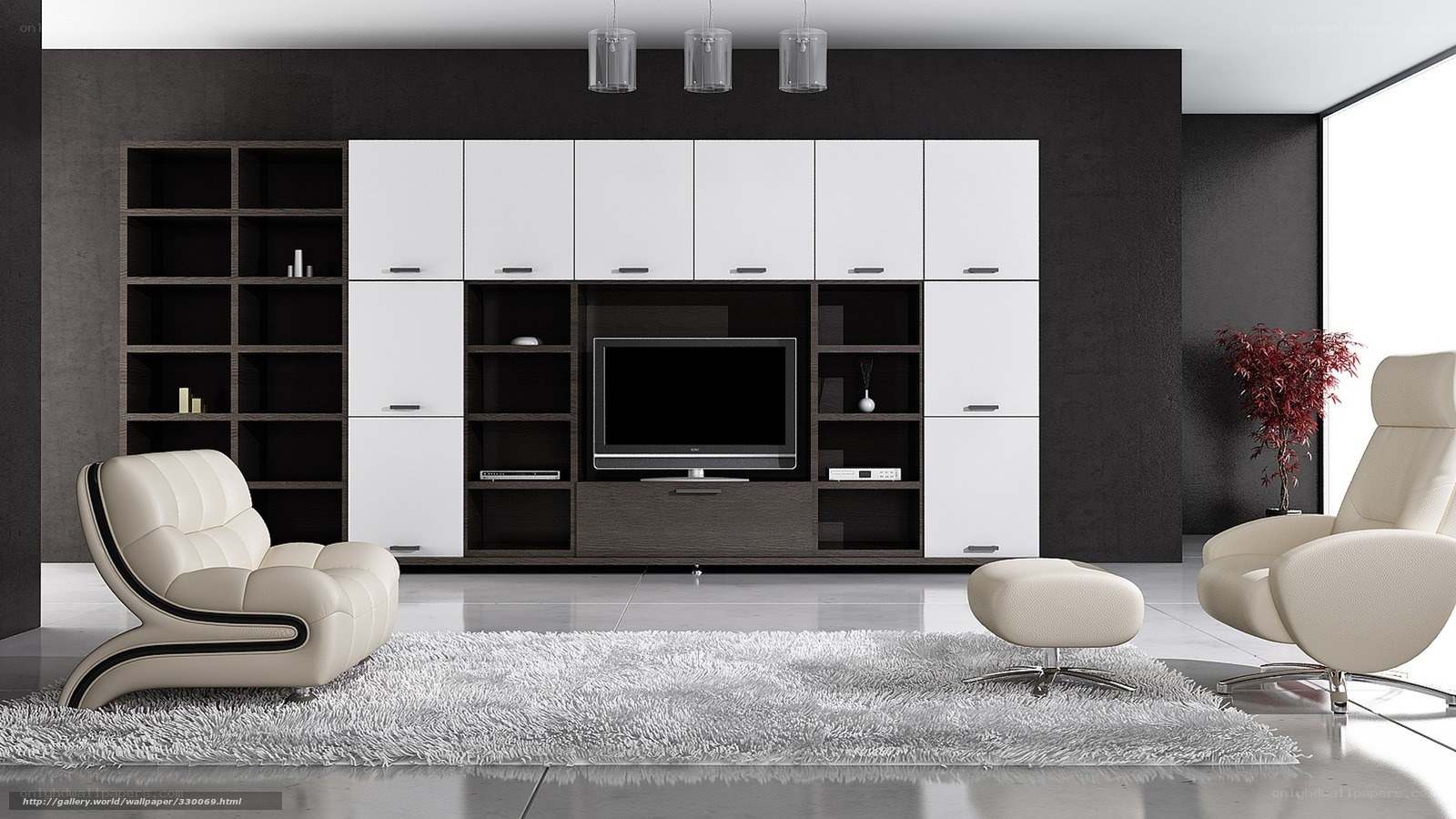 Modern living room with white furniture